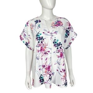 Floral Print Batwing Sleeve Popover Blouse